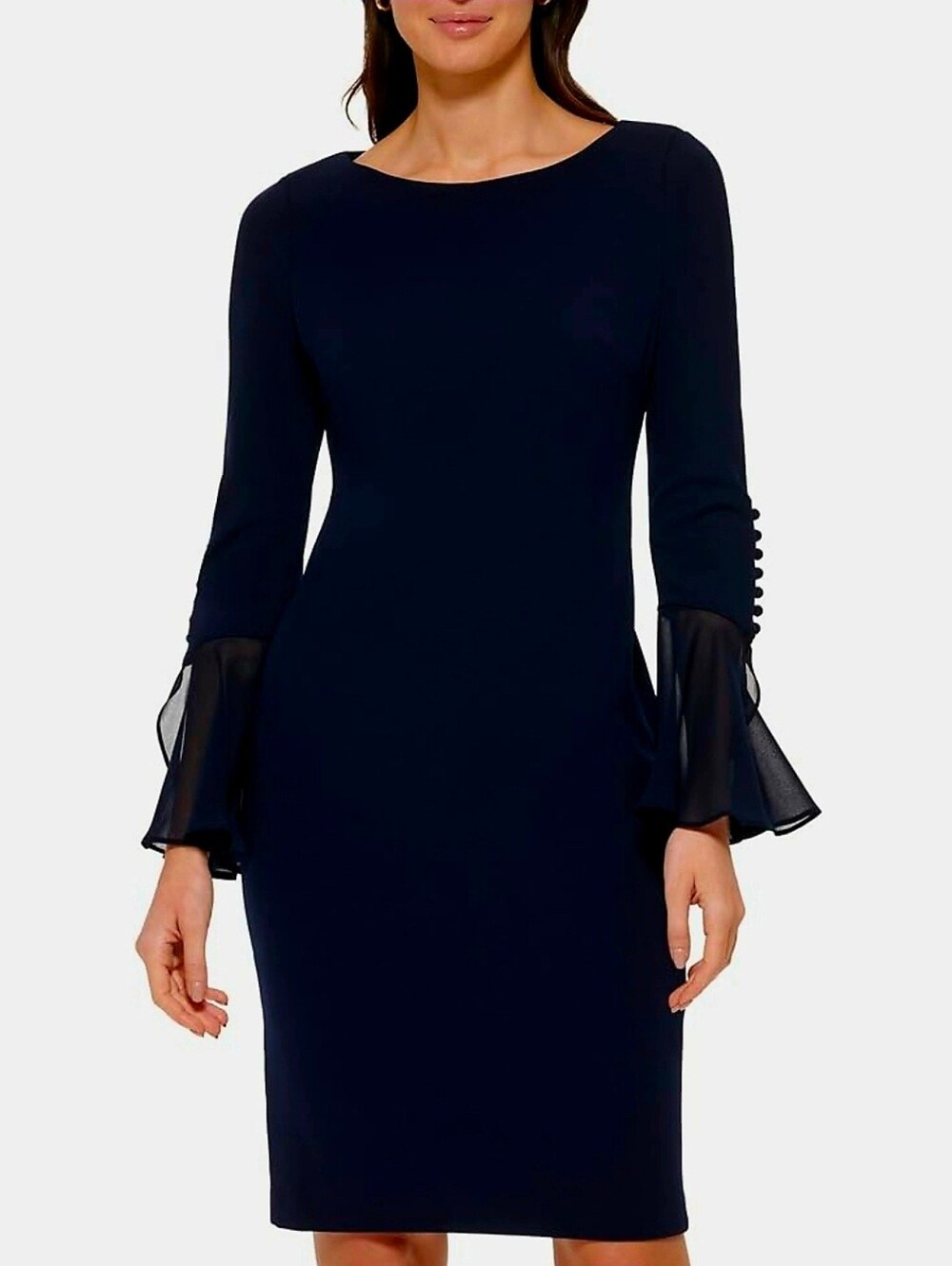 Calvin Klein Chiffon Bell Long Sleeve Dress Evening Cocktail Glam 8 PETITE